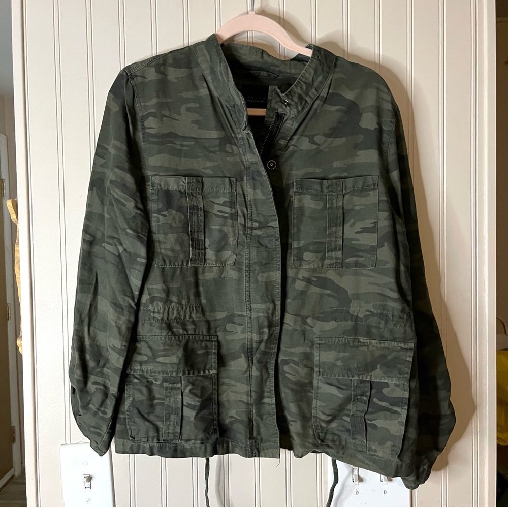 Sanctuary Jacket L Utility Military Camouflage Green Full-Zip Pockets Women's